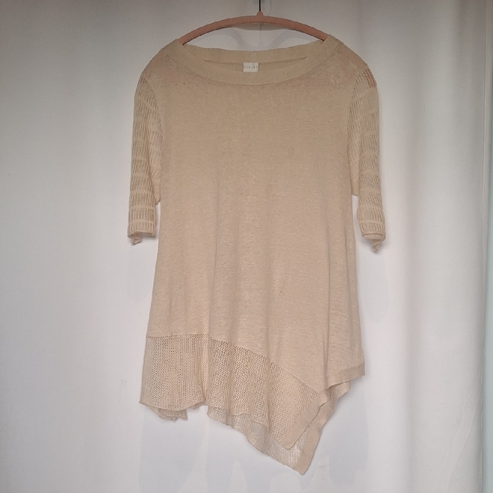 Poerty Beige Asymmetrical Knit 100% Linen Top Size 8